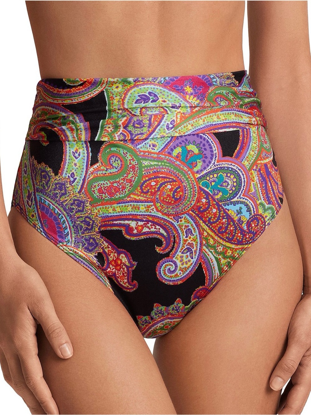 Ralph Lauren Black Bikini Bottoms with Multicolor Paisley Accents